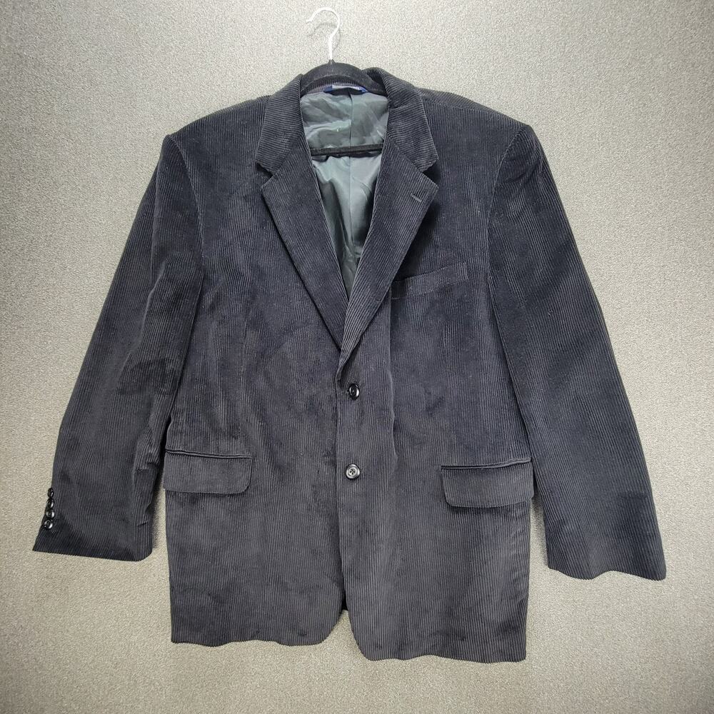 Stafford 46R Black Corduroy Sports Coat Blazer Jacket